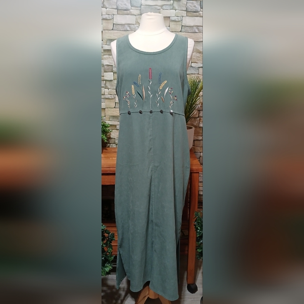 Vintage Y2K Amanda Smith Green Embroidered Dress Cottagecore